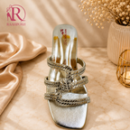 Raahposh Luxe Crystal Cross Strap Block Heels - Gold, Champagne Gold & Silver