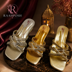 Raahposh Luxe Crystal Double Strap Block Heels - Silver, Gold & Champagne Gold