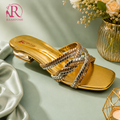 Raahposh Luxe Crystal Double Strap Block Heels - Silver, Gold & Champagne Gold