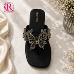 Raahposh Luxe Crystal Butterfly Flats - Black, Golden & Maroon