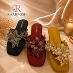 Raahposh Luxe Crystal Embellished Mules - Black, Maroon & Golden