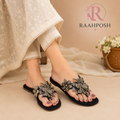 Raahposh Luxe Crystal Embellished Mules - Black, Maroon & Golden