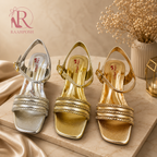 Raahposh Luxe Strappy Block Heels - Silver, Gold & Champagne Gold