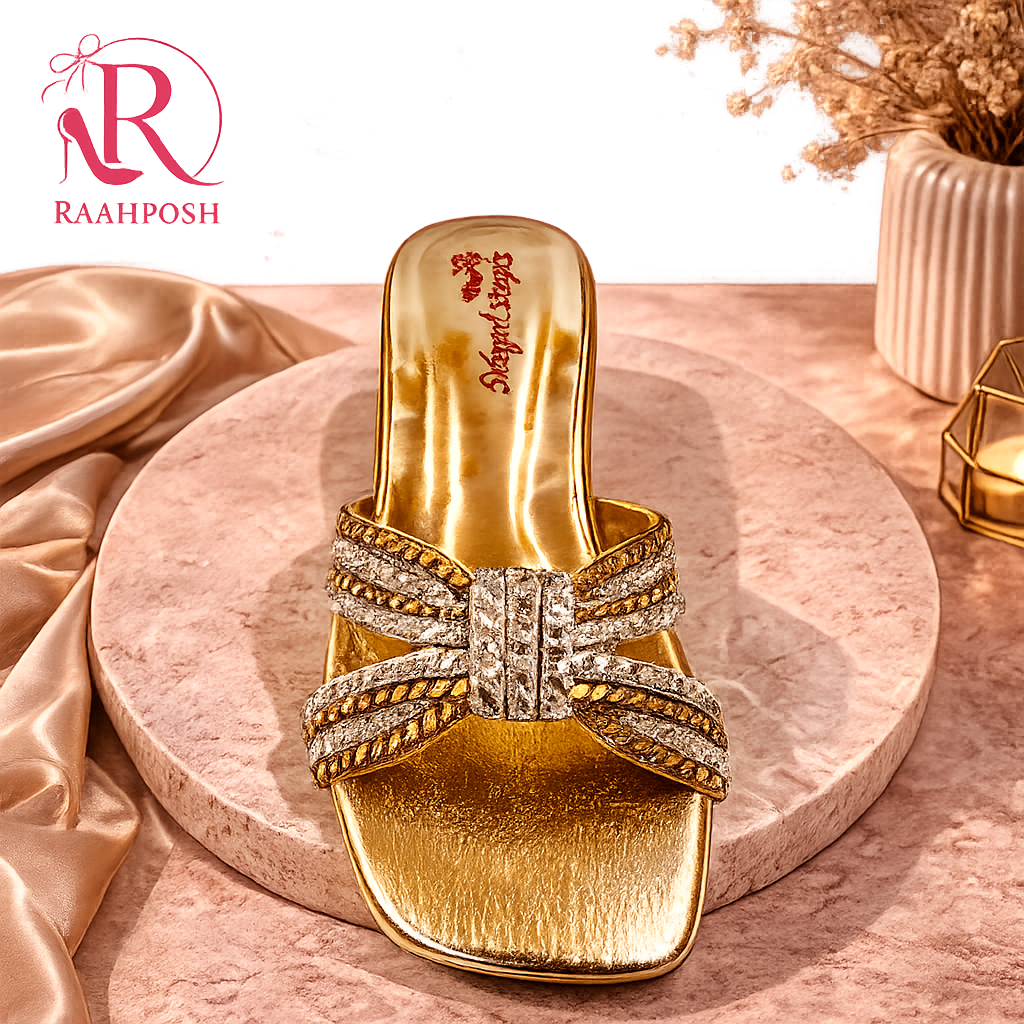 Raahposh Luxe Crystal Knot Block Heels - Gold, Silver & Rose Gold