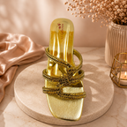 Raahposh Luxe Crystal Cross Strap Block Heels - Gold, Champagne Gold & Silver