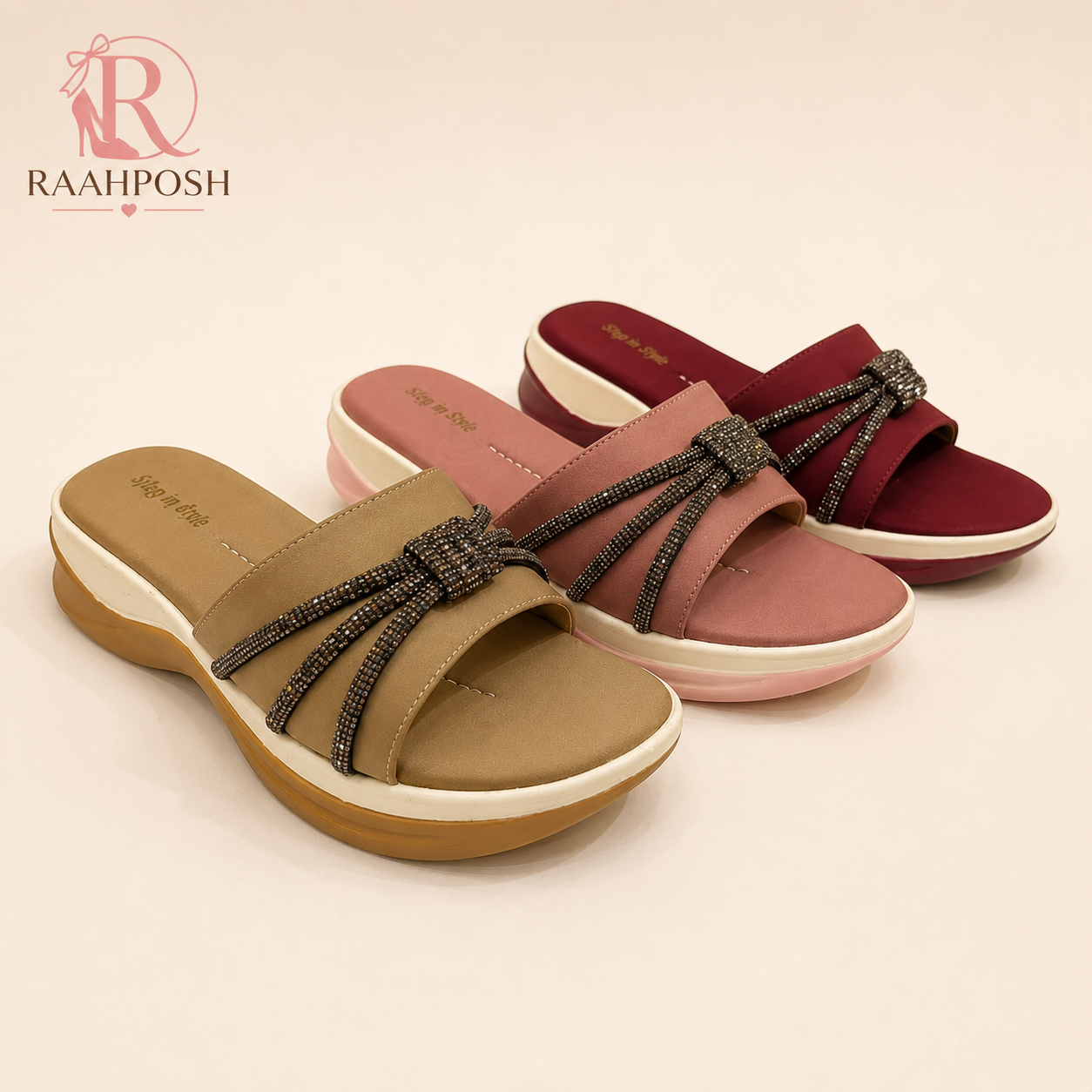 Crystal Bow Comfort Slides for Women – Soft Cushioned Casual