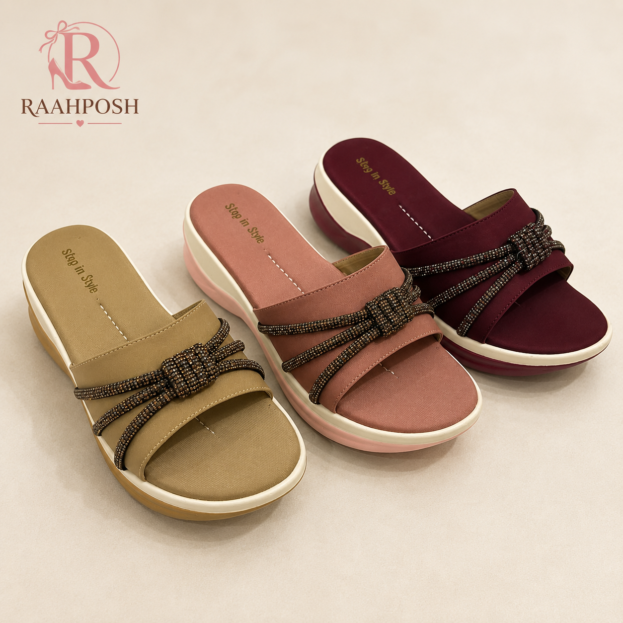 Crystal Bow Comfort Slides for Women – Soft Cushioned Casual