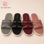 Raahposh Crystal Cross Strap Comfort Slides for Women – Soft Cushioned Casual Slippers