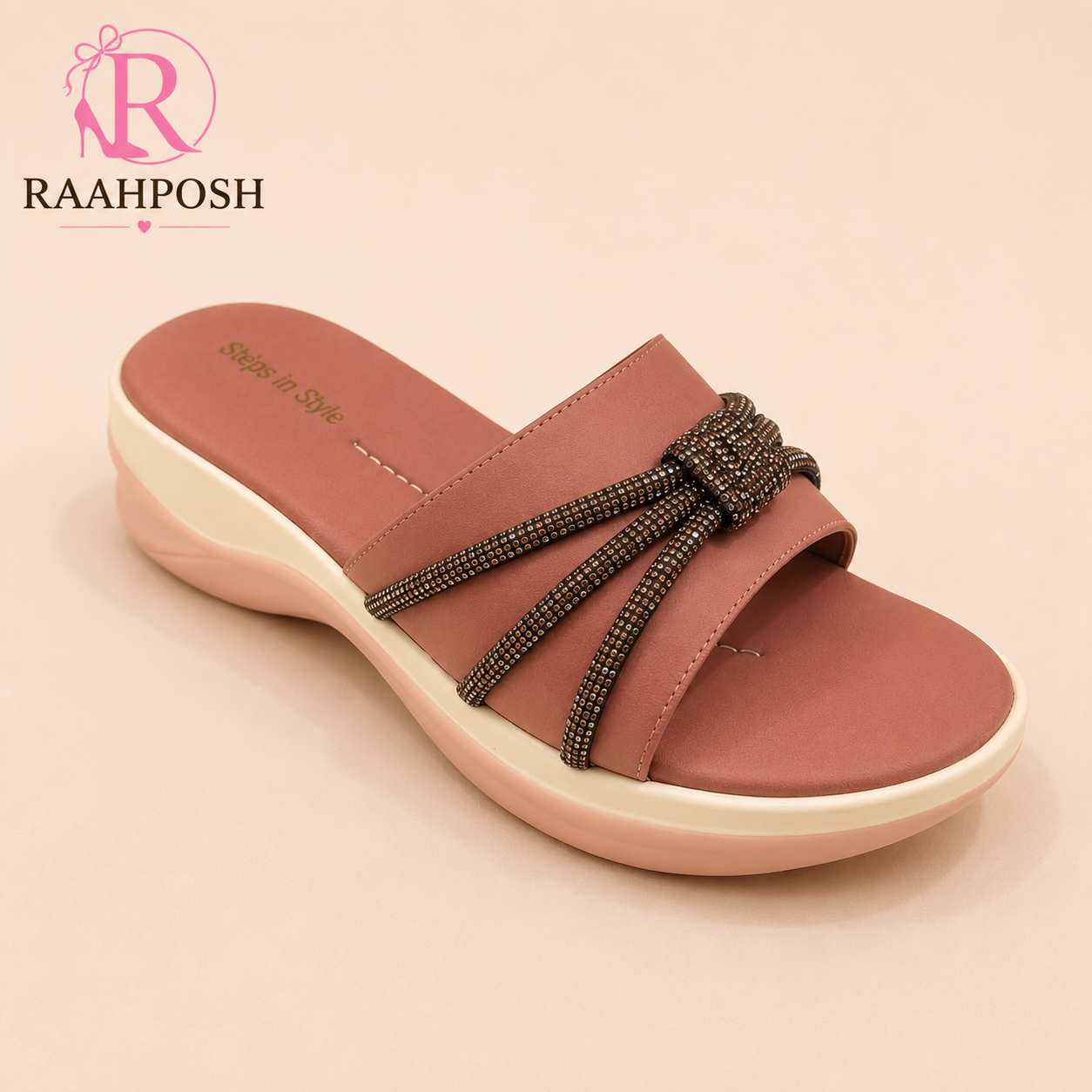 Crystal Bow Comfort Slides for Women – Soft Cushioned Casual
