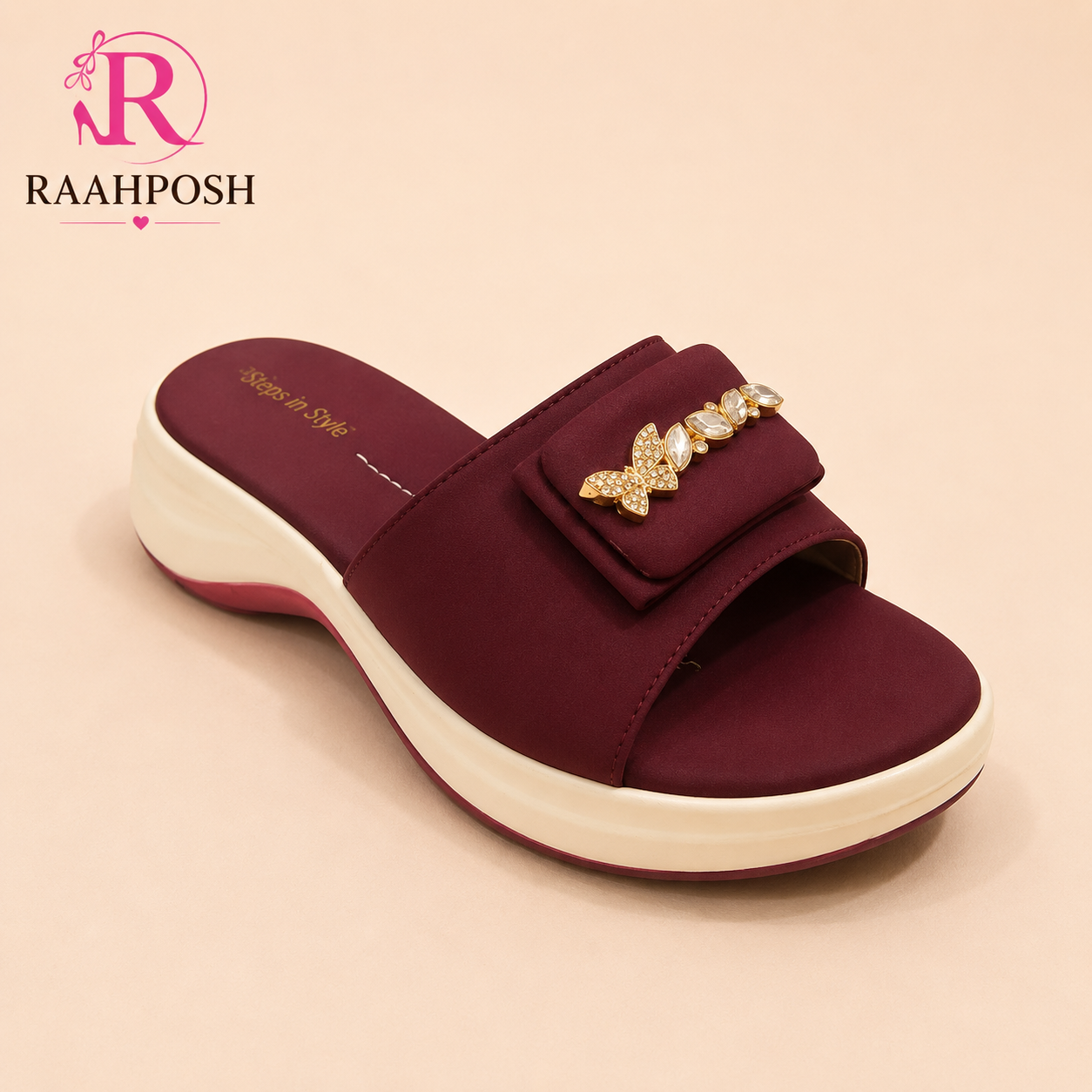 Raahposh Butterfly Crystal Comfort Slides for Women – Soft Cushioned Casual