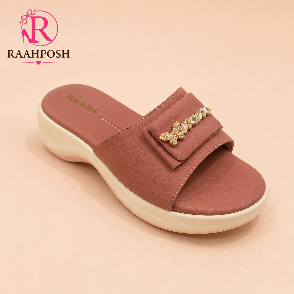 Raahposh Butterfly Crystal Comfort Slides for Women – Soft Cushioned Casual