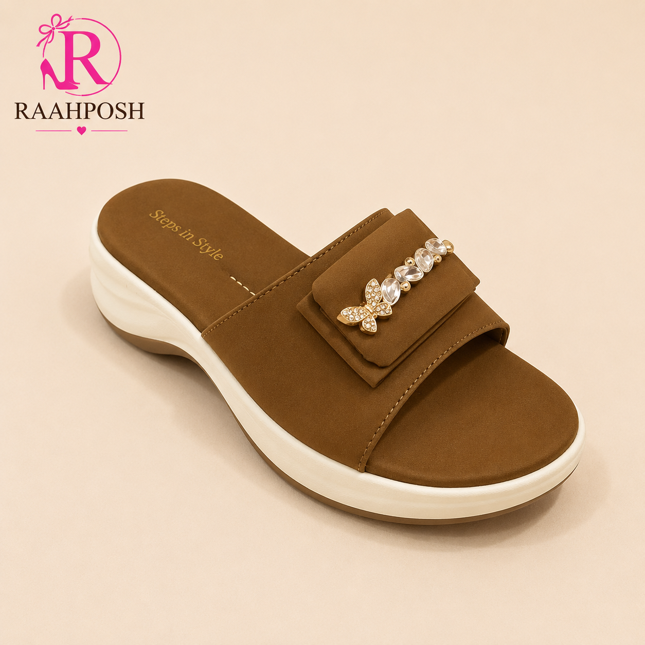 Raahposh Butterfly Crystal Comfort Slides for Women – Soft Cushioned Casual