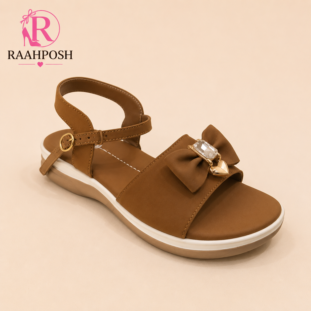 Raahposh Crystal Bow Comfort Sandals for Women – Soft Cushioned Ankle Strap Sandals