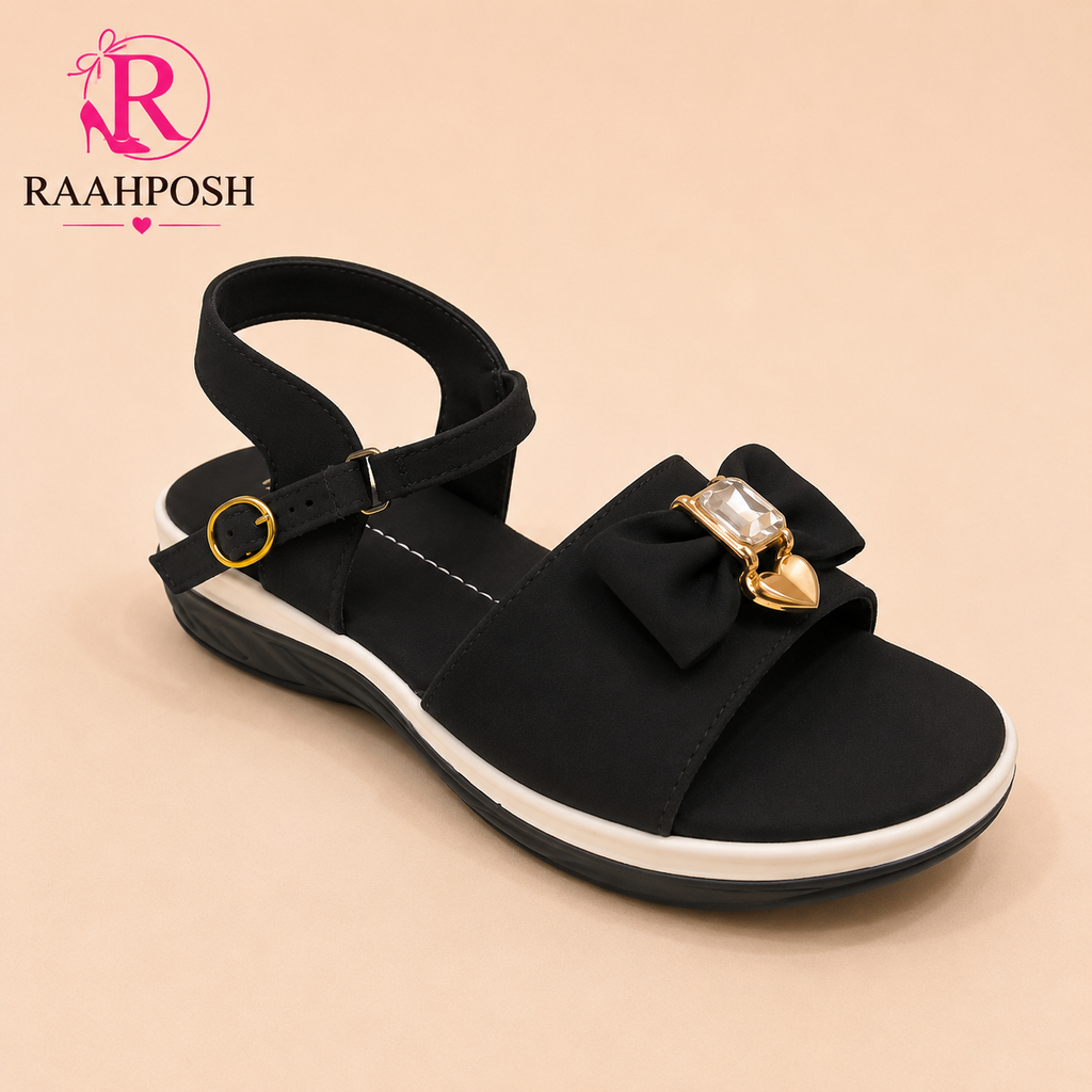 Raahposh Crystal Bow Comfort Sandals for Women – Soft Cushioned Ankle Strap Sandals