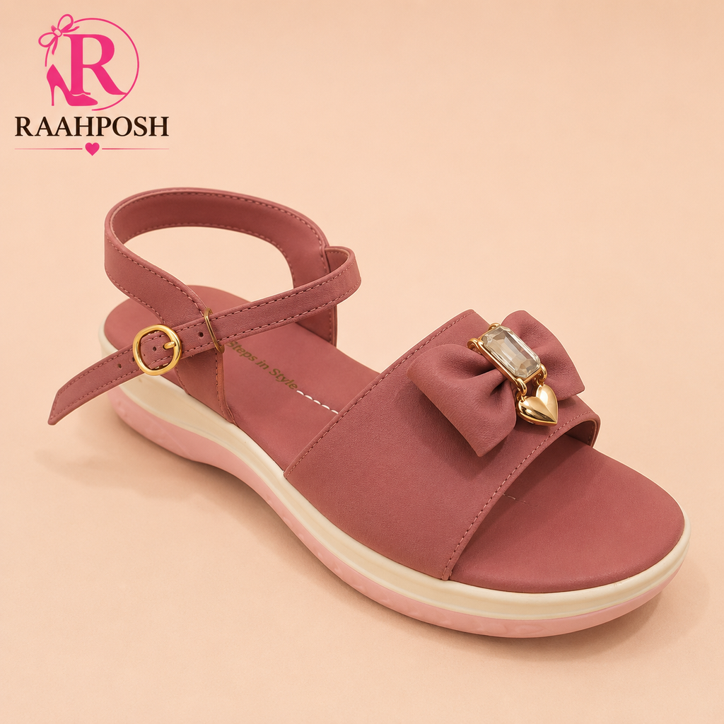 Raahposh Crystal Bow Comfort Sandals for Women – Soft Cushioned Ankle Strap Sandals
