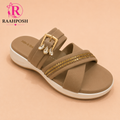 Raahposh Crystal Buckle Comfort Slides for Women – Soft Cushioned Casual Slippers