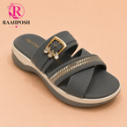 Raahposh Crystal Buckle Comfort Slides for Women – Soft Cushioned Casual Slippers