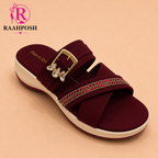 Raahposh Crystal Buckle Comfort Slides for Women – Soft Cushioned Casual Slippers