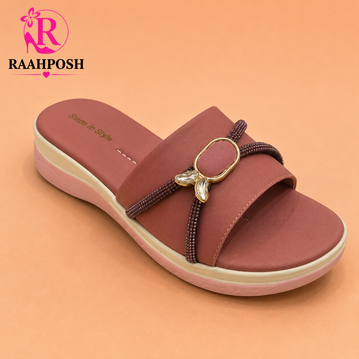 Raahposh Crystal Accent Comfort Slides for Women – Soft Cushioned Casual Slippers