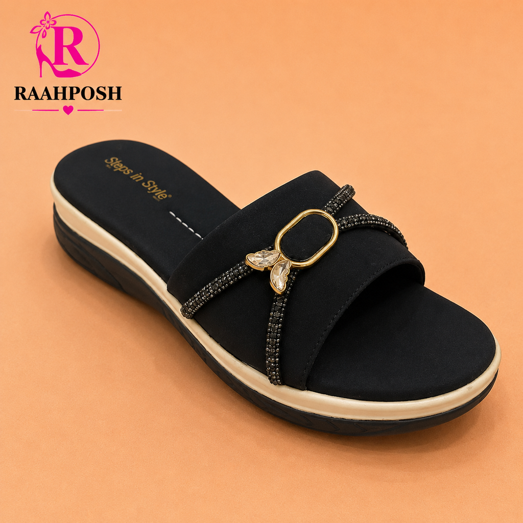 Raahposh Crystal Accent Comfort Slides for Women – Soft Cushioned Casual Slippers