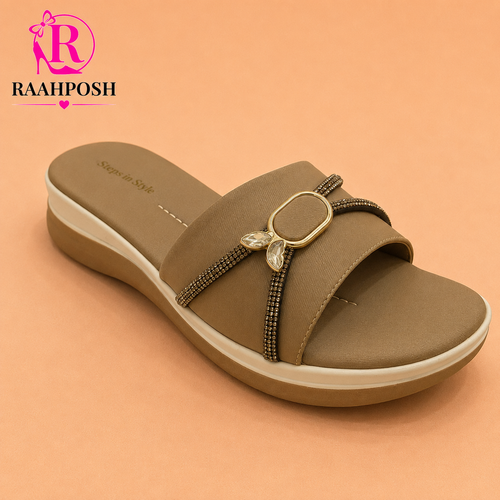 Raahposh Crystal Accent Comfort Slides for Women – Soft Cushioned Casual Slippers