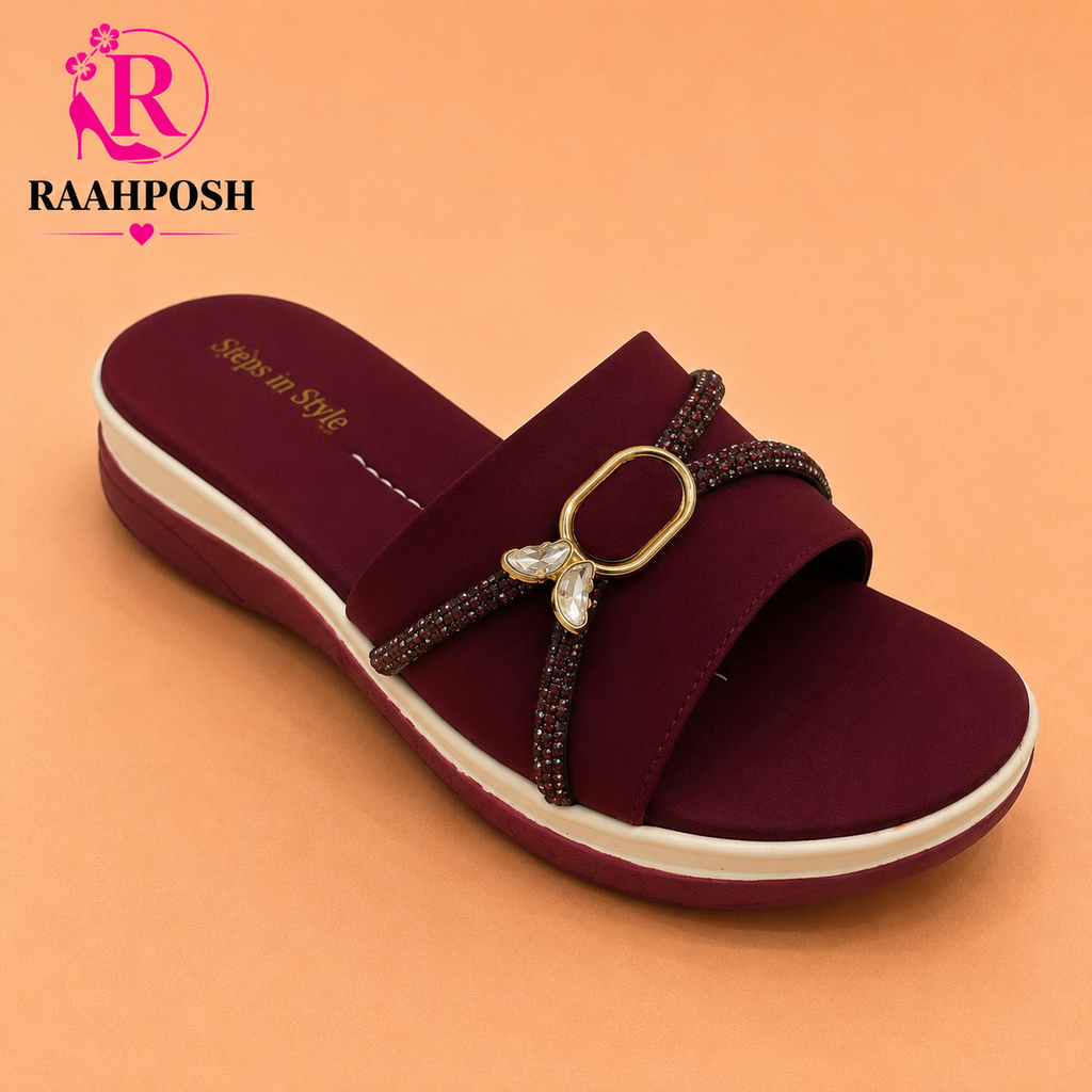 Raahposh Crystal Accent Comfort Slides for Women – Soft Cushioned Casual Slippers