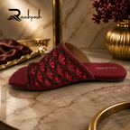 Raahposh Luxe Crystal Embellished Women's Flats - Black, Maroon & Golden