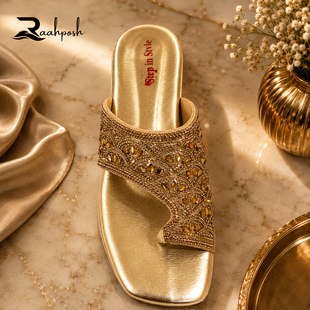 Raahposh Luxe Crystal Embellished Women's Flats - Black, Maroon & Golden