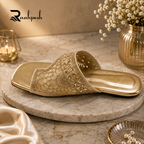 Raahposh Floral Radiance Women's Flats - Black, Golden & Silver