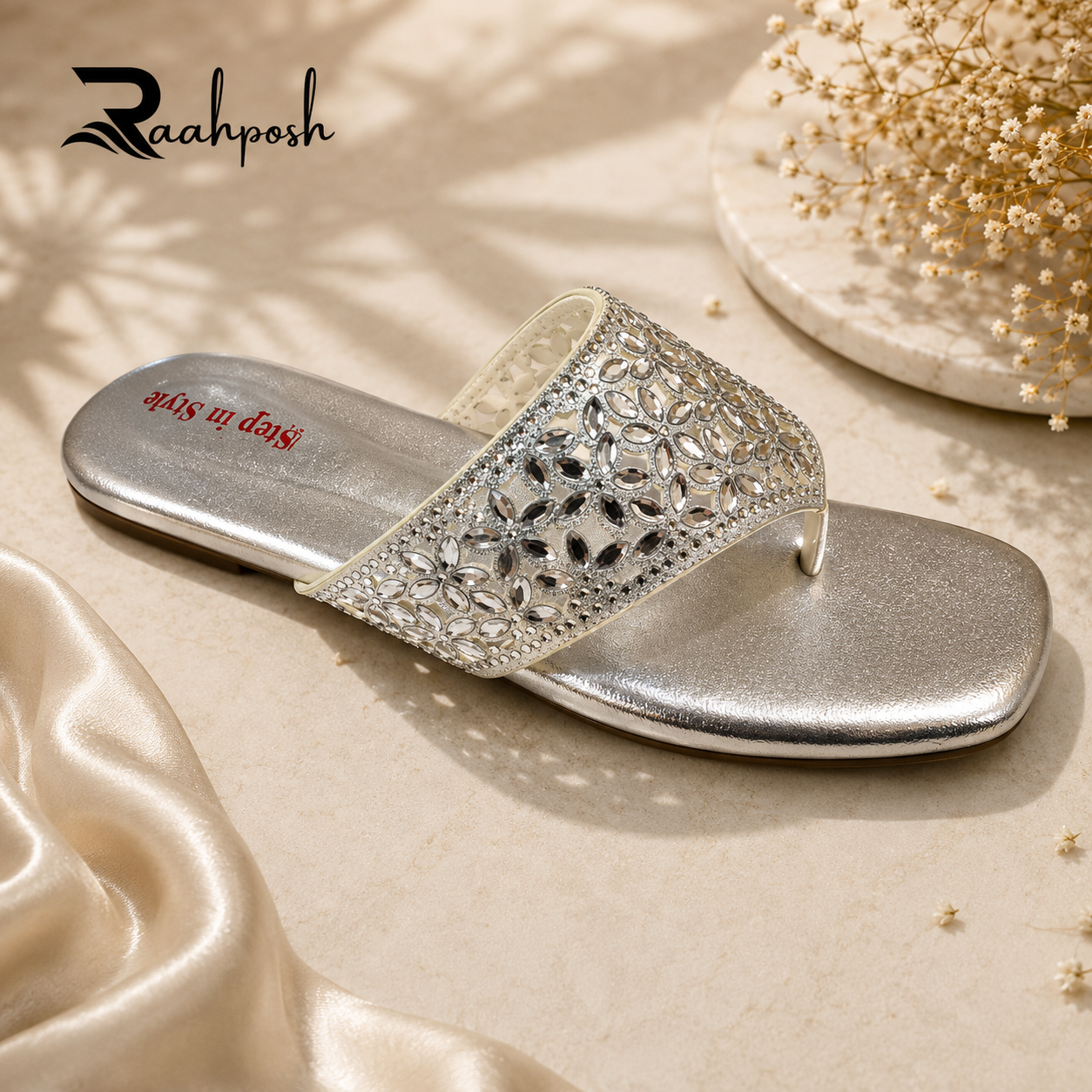 Raahposh Crystal Bloom Women's Flats - Golden & Silver