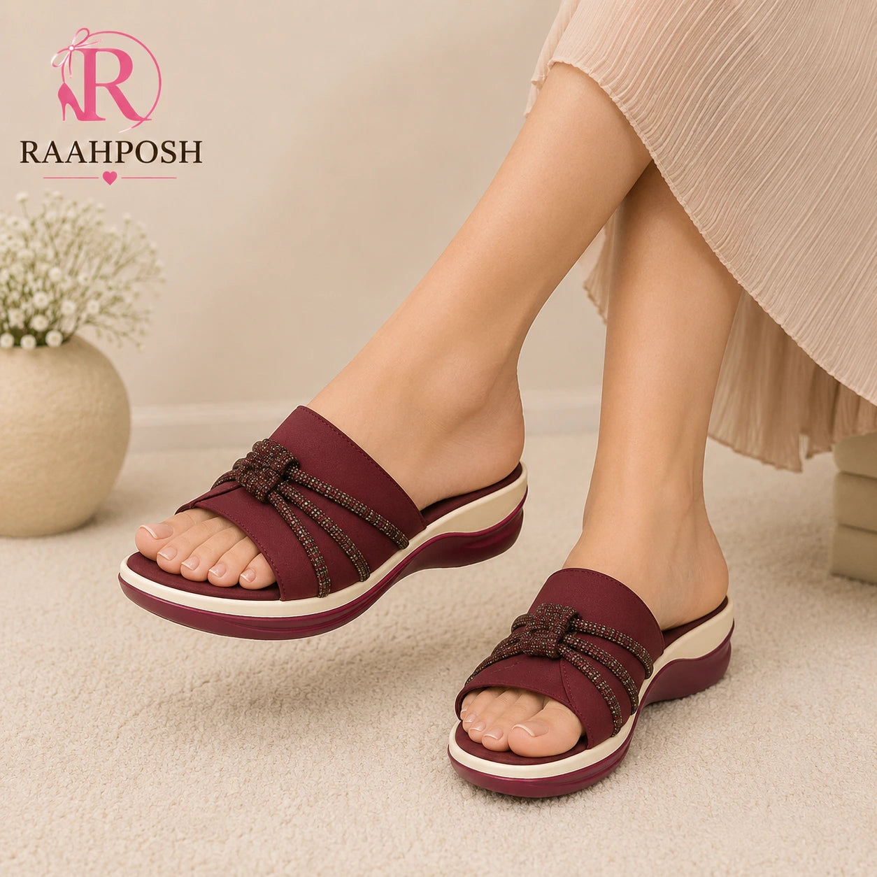 Crystal Bow Comfort Slides for Women – Soft Cushioned Casual
