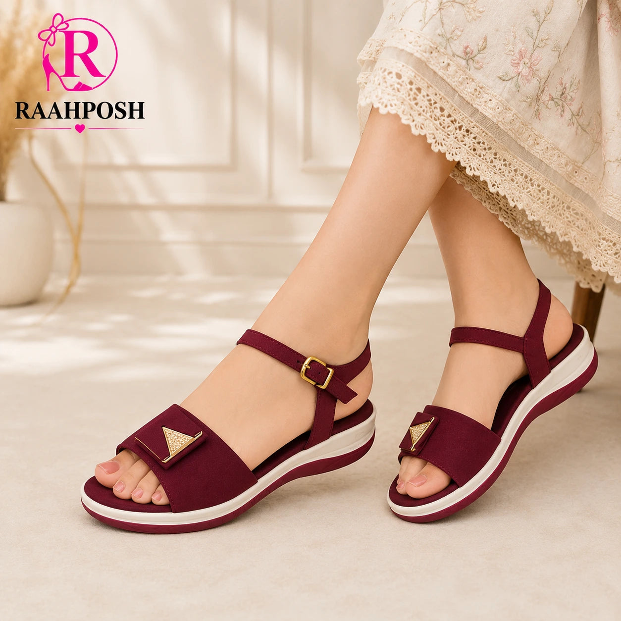 Crystal Accent Comfort Sandals for Women – Soft Cushioned Ankle Strap Sandals
