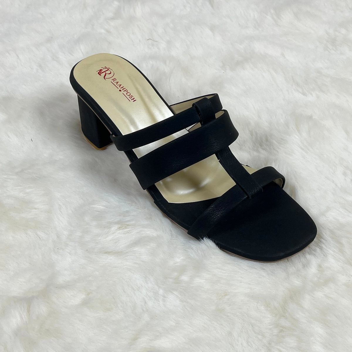 Raahposh Women’s Black Block Heel Sandals – Comfortable Strappy Heels