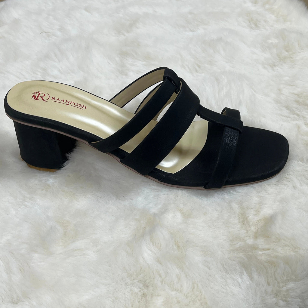 Raahposh Women’s Black Block Heel Sandals – Comfortable Strappy Heels