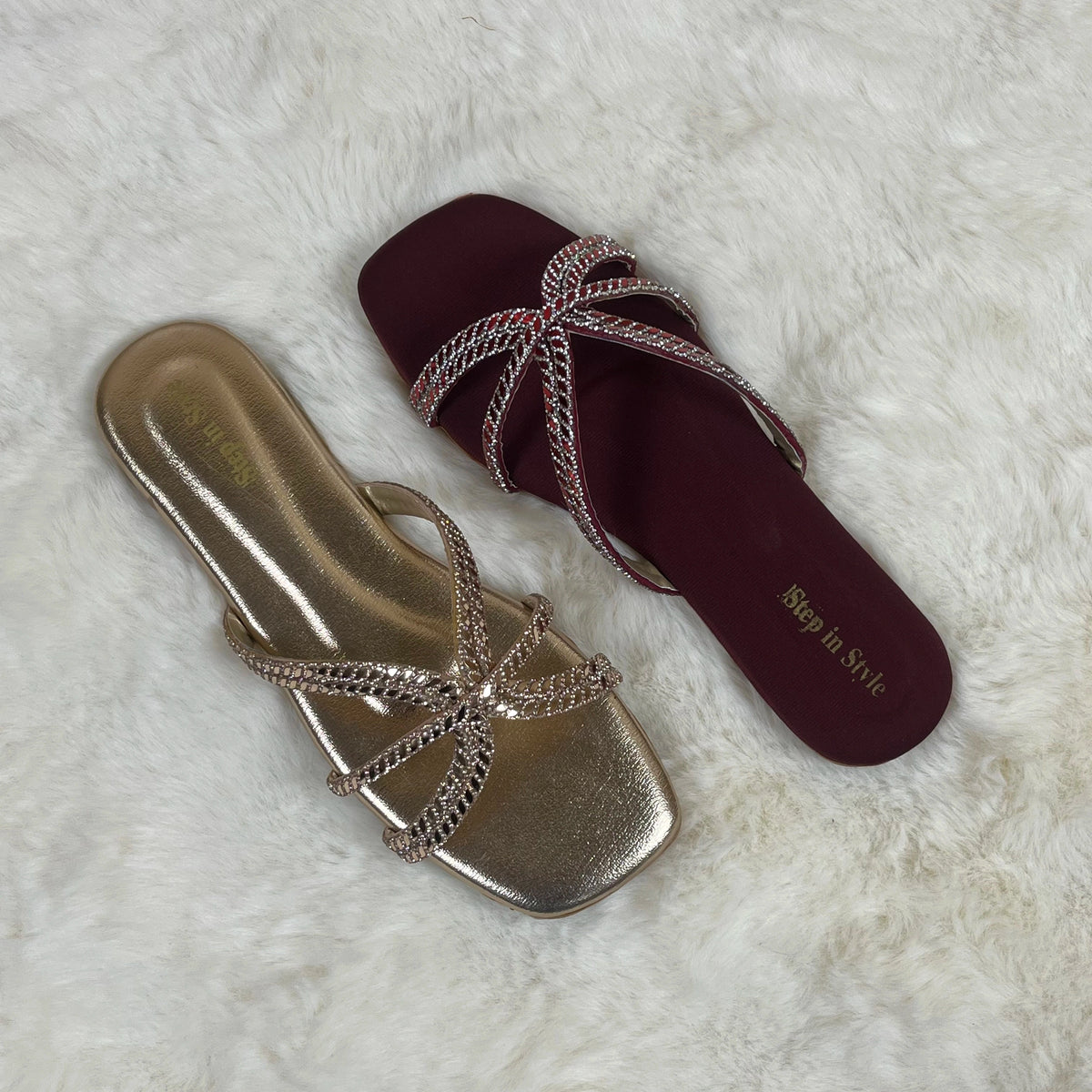 Raahposh Women’s Crystal Knot Flat – Fancy Ladies Flats in Golden & Maroon