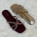 Raahposh Women’s Crystal Knot Flat – Fancy Ladies Flats in Golden & Maroon