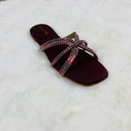 Raahposh Women’s Crystal Knot Flat – Fancy Ladies Flats in Golden & Maroon