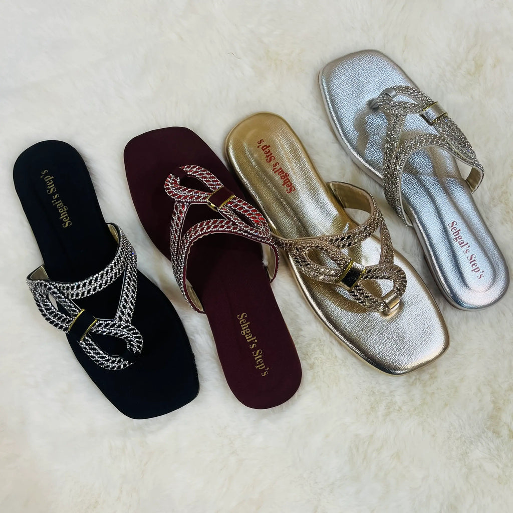 Raahposh Women’s Rhinestone Flat – Fancy Ladies Slippers in 4 Colors